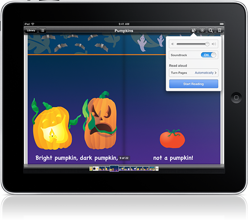 Watch the smiles from one screen to the next in Pumpkins! Interactive Read-along (iOS eBook).