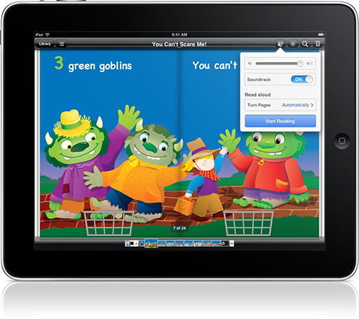 Friendly monsters in You Can't Scare Me Interactive Read-along (iOS eBook) help develop counting and reading skills!