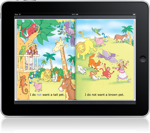 I Want a Pet Read-along (iOS eBook) helps reinforce colors and build reading skills.