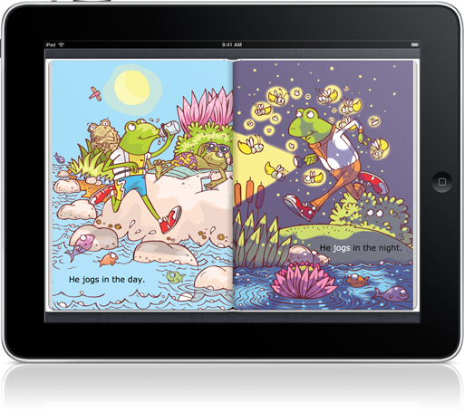 With Jog, Frog, Jog Read-along (iOS eBook) kids can either read on their own or follow along!