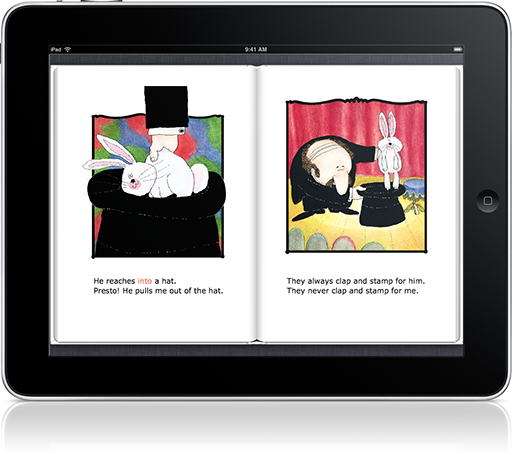 Kids will start cheering for the disgruntled rabbit in It's Magic Read-along (iOS eBook). 