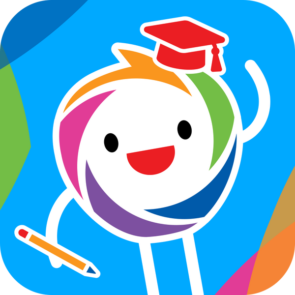Anywhere Teacher app icon showing a blue background with the anywhere teacher logo character smiling with a pencil in one hand and wearing a mortarboard cap