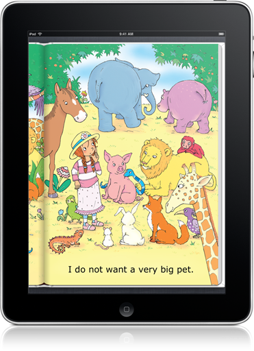 I Want a Pet (iOS eBook) reinforces colors and develops reading skills.