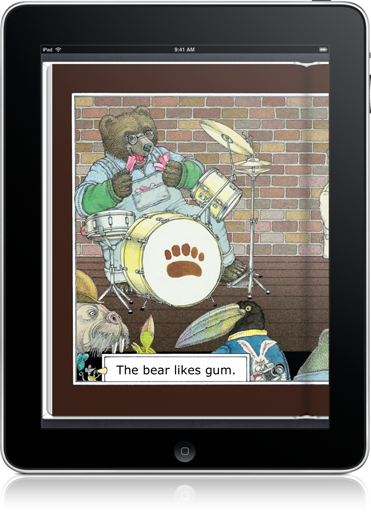 The Gum on the Drum (iOS eBook) has illustrations with valuable clues to help your child read.