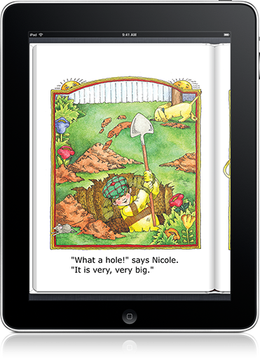 Nicole Digs a Hole (iOS eBook) has lovely illustrations that help kids focus.