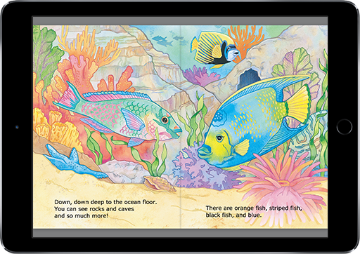 The beautiful creatures in Underwater (iOS eBook) will captivate kids.