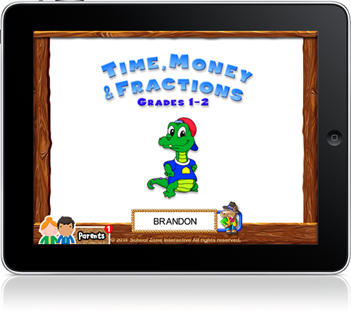 This Time, Money & Fractions 1-2 On-Track (iPad App) helps kids learn and practice essential skills.