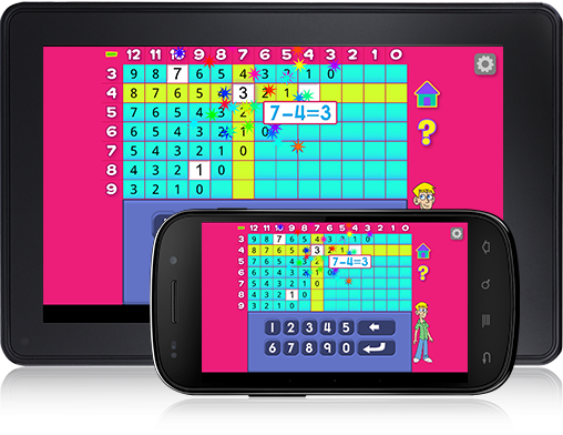 The chart in Subtraction Flash Cards Android app locks in subtraction facts and problems.