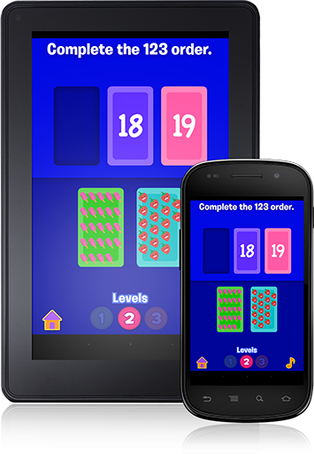 Level 2 of the Numbers Flash Cards (Android App) game mixes numbers and their pictorial representation.