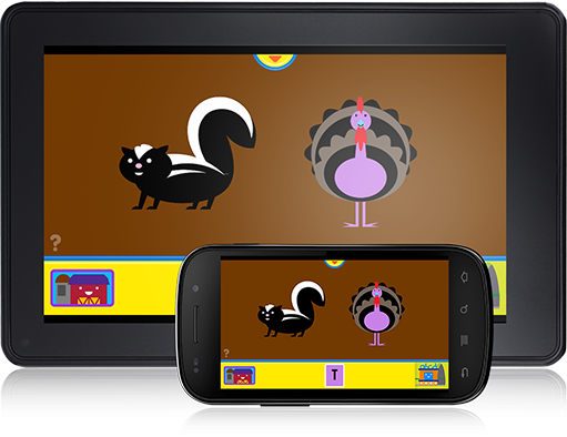 Clickity-Clack Alphabet (Android App) helps makes matching sounds and letters lots of fun. 