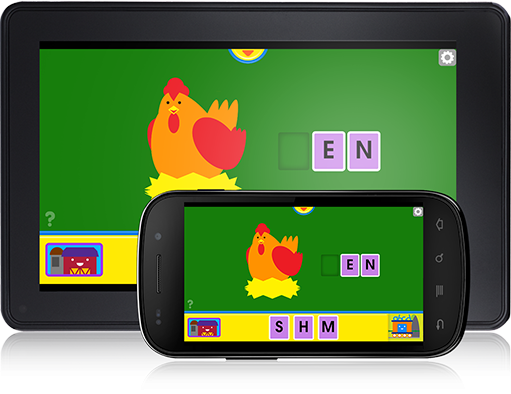 Kindergartners practice beginning letter sounds using a variety of strategies with Clickity-Clack Alphabet (Android App).