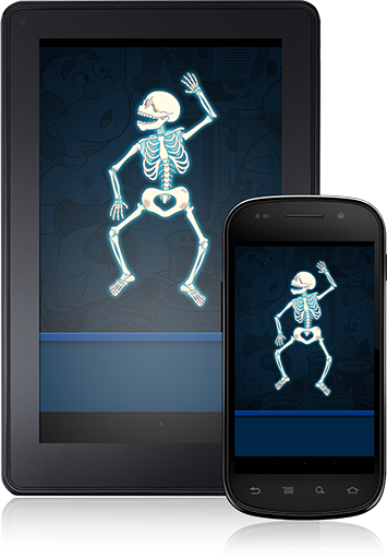 Kindergartners produce a dancing skeleton with Napoleon Bone Apart (Android App).