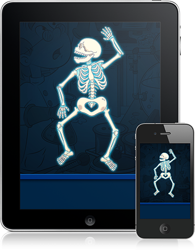 Kindergartners produce a dancing skeleton with Napoleon Bone Apart (iOS App).